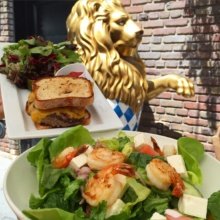 Gluten-free burger and salad from Bavaria Bierhaus